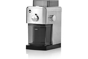 Wilfa IL SOLITO młynek do kawy – pojemnik na ziarna o pojemności 180 g, wyposażony w funkcję automatycznego zatrzymywania, srebrny