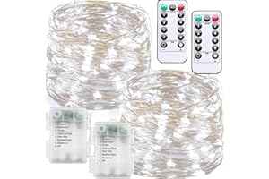 Chipark Fairy String Lights Battery Operated 2 Pack 12m 120 LED with Remote Timer Firefly Light 8 Modes Waterproof Copper Wire Lights for Indoor Outdoor Bedroom Garden Christmas Decorative(Cool White)