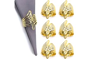 Newsmy 6 Pcs Napkin Rings, Gold Leaf Napkin Rings Set of 6 Napkin Holders Rings for Wedding Party Table Setting Table Decoration (Wing), 4.8cm