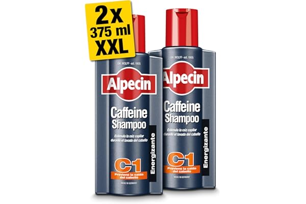 Alpecin Caffeine Shampoo C1 2x 375ml | Champu anticaida hombre y con cafeina | Tratamiento para la caida del cabello | Alpecin Shampoo Anti Hair Loss Treatment Men
