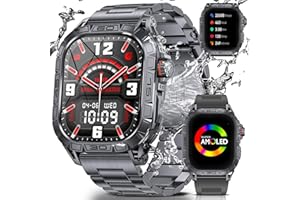 ESFOE Montre Connectée Homme Militaire 1,96" AMOLED Grand Écran HD IP68 Étanche Appel SMS,Suivi Intelligent du Sommeil Smartwatch Fitness Tracker 100+ Modes Sport Fréquence Cardiaque Podomètre iOS Android