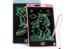 Toyseum 2 x LCD Drawing Tablets for Kids, 8.5 Inch Colour Writing Pad, Fun Doodle Board, Ideal Travel Toys & Holiday Essentials for Toddlers, Learning Gifts for 3+ Year Old Boys & Girls (Blue & Pink)