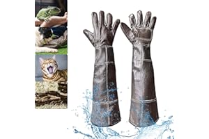 FIPASEN Guanti Impermeabili per Animali, 60cm/ 23,6 Pollici Guanto di Pelle Anti Morso per Bagni, Toelettatura, Maneggiatura di Gatto Cane Lucertola Falco Rettile, Guanti di Protezione in Rinforzati
