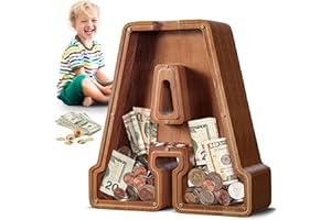 SummiDate Extra Large Wooden Letter Money Box for Kids, Personalised Piggy Bank for Boys Girls Toddler, Alphabet A Money Banks| Coin Bank Birthday Gift for Kids|Children's Gift(12"- Initial-A)