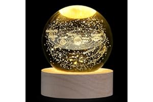 XIANNVXI 3D Solar System Crystal Ball Paperweight Universe Ball Space Gifts Astronomy Gifts Space Lamp Crystal Lamp Solar System Ball with Wooden Base Bedroom Ornament Office Decoration
