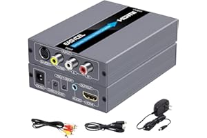 EASYCEL Convertidor RCA S-Video a HDMI, RCA Composite CVBS AV o S-Video + entrada de audio R/L a salida HDMI convertidor de escala, compatible con interruptor de salida 720P / 1080P para N64, PS2,