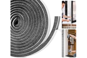 Joaercs Brush Door Draft Excluder Tape, Draught Excluder for Windows, 5Meters(L) x 9mm(W) x 9mm(T) Self-Adhesive Seal Strip, Stop Draft for Doors, Window, Wardrobe, Grey
