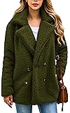 ECOWISH Women's Casual Coat Faux Fur Lapels Long Sleeves Outwear Front Welt Pockets Double Breasted Coat