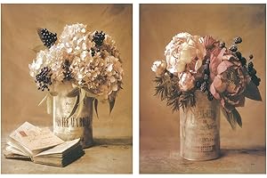 DCINE Cuadro decoración de Madera de Flores/Placas de madera. Set de 2 cuadros de 19 cm x 25 cm x 4 mm unid. Adhesivo FÁCIL COLGADO. Adorno decorativo. Decoración pared hogar