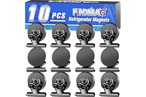 FINDMAG 10 Stück Kühlschrankmagnete, Whiteboard Magnete für Magnettafel, Schwarz Kratzfreie Magnete mit Klammer, Magneten Starker Halt, Starke Magnete für Glasmagnettafel, Fotomagnete für Schule Haushalt Büro