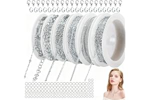 HaploS 14m 6 Rouleau Chaînes en Fer Argenté Chaîne de Câble de Liaison, Chaînes pour Bijoux Argent avec Fermoirs à Homard, pour Collier DIY Fabrication de Accessoire Bijoux