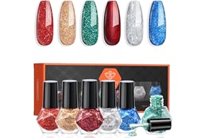 Modelones Nail Polish Set 6 Colors Christmas Red Green Gold Silver Glitter Quick Dry Nail Varnish Manicure Diy Home Salon For Women