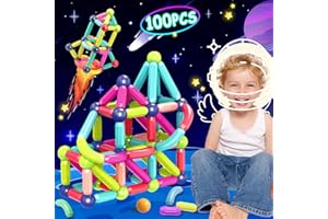 4-Pejiijar Magnetische Bausteine 100 Stück Magnete Kinder, Magnetic Bauklötze Baukasten Kinderspielzeug ab 3 Jahre, Fantasievolle Magnetbausteine ​​für Haus und Schulgeschenke für Jungen und Mädchen