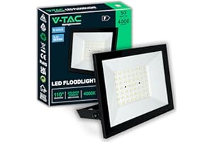 V-TAC Projecteur LED Extérieur 50W - [Haute Performance] - IP65 – 4000 Lumen – Lampe Étanche pour Maison, Jardin, Garage, Entrepôt - Lumière Blanc Neutre 4000k