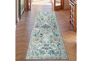 TUKDAK Hallway Runner Rugs Green 60×180cm, Birds Kitchen Carpet Runner with Non-Slip Rubber Backing, Washable Long Hall Carpet Floor Mat for Entryway Bedroom Laundry Living Room Non Shedding