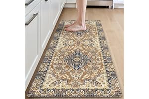 DEXI Kitchen Mat 60 x 150 cm, Anti-Fatigue Cushioned Standing Mats Non Slip Waterproof, Extra Large Washable Carpet Runner Rugs for Floor, Laundry, Home Office, Orange Beige