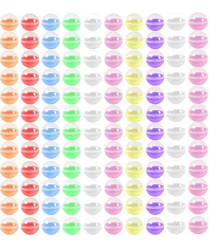 Coco Berming 100 stuks kleine plastic ballen om te vullen, vulbare acrylballen, 28 mm, ronde kunststof capsules, transparante knutselballen voor automaten, feest, doe-het-zelf, Kerstmis (meerkleurig