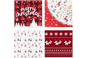 WENTSENT Christmas Napkins Paper, 80Pcs Merry Christmas Serviettes Napkins, Reindeer Christmas Tree Red Plaid Xmas Napkins Table Decoration, Disposable Christmas Party Napkins Cocktail Serviettes