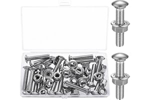 MAUUUBA 21 Pièces M8 Boulons de Carrosserie Carrés, M8x40mm Vis de Carrosserie, Boulons a Tête Ronde Collet Carré avec Écrous et Rondelles, Boulons a Tête Bombée à Col Carré