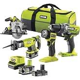 Ryobi RCK184-252S 18V 4'l&uuml; Ak&uuml;l&uuml; Set Darbesiz Vidalama + Kılı&ccedil; Testere + Daire Testere + Led El Fene
