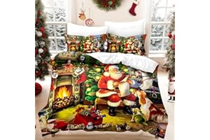 UGZDEA Copripiumino Natalizio Matrimoniale 220x240cm, set di biancheria da letto natalizia 3D con 2 federe, Babbo Natale, albero di Natale, cervo, regalo di Natala per bambini e adolescenti (A, 220x240cm)