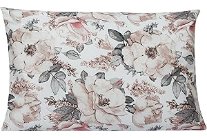 Balbina Kinder Kissenbezug Kissenhülle, 100% Baumwolle, als Dekokissen im Kinderzimmer, Boho Natur Style Altrosa Grau (Päonien Blumen, 40x60 cm)