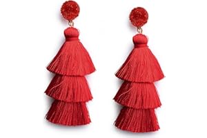 Me&Hz Colorful Layered Fashion Tassel Earrings Bohemian Big Dangle Drop Earrings for Women Girls Hypoallergenic Stud Birthday/Party/Valentine Day Gift