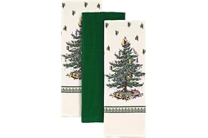 Spode Avanti Linens julgran, bomull, grön, 3 st kökshanddukar