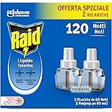 Raid Liquido Elettrico Antizanzare Doppia Ricarica, Inodore, Confezione da 2 Ricariche da 36ml, 120 Notti