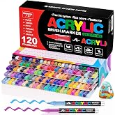 Vakki 120 Acrylic Pens for Stones, Waterproof, Brush Tip, Acrylic Marker, Acrylic Marker Set, Perfect for Painting Stones, Gl