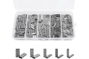 JOGFFDE 300pcs Fishing Crimp Sleeves Kit, Double Barrel Crimp Sleeves Copper Crimping Loop Sleeve Fishing Line Tube Connector Wire Leader Rigging Tackle 5 Sizes 0.8-1.8mm