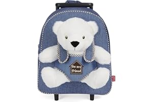 PERLETTI Carry On Backpack Plush Polar Bear Children 3 4 5 Years - Toddler Boy Girl Handbag Removable Stuffed Soft Bear Detachable Wheels - Small Rolling Luggage Kids - 32x28x11 cm (Polar Bear)