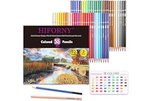 HIFORNY Lot de 55 crayons de couleur pour coloriage pour adultes, 52 crayons de couleur avec extras, noyau souple pour artistes
