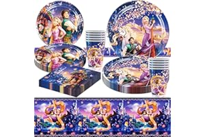 DEREINE Pappteller Kindergeburtstag, Partygeschirr 51-teiliges Partygeschirr Set für Mädchen Geburtstag-7''Pappteller, 9''Pappteller, Tischdecke, Servietten, Pappbecher