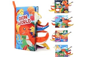 JoyPlus Libros Bebes 0-12 Meses, Libros de Tela Suave para bebés con Espejo,Libro Interactivo Texturas Bebe,Animales Libro Sensorial Suave de Actividades para Bebé Recien Nacido (Mundo de Dinosaurios)