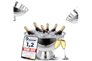 ‎KROLLMANN Krollmann Design Sektkühler aus Edelstahl Ø40 cm in Hammerschlagoptik Champagnerschale für bis zu 6 Flaschen – Flaschenkühler für den edlen Genuss von Champagner, Sekt, Wein, Spirituosen, Bier