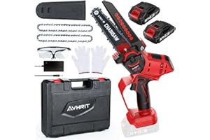 Avhrit Mini motosierra de 6 pulgadas sin cable, motosierra eléctrica a batería con botón de ajuste de la tensión de la cadena, motosierra de mano con 2 baterías de 21V 2000mAh