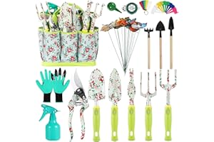 JAZLYVEX Gardening Gifts for Women, 17pcs Garden Tools, Gardening Kit Heavy Duty Gardening Tools Set with Gardening Tool Bag, Garden Trowel for Women