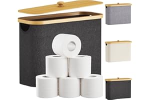 Lifewit Contenitore Carta Igienica, Cesto Porta Carta Igienica, Portarotoli Carta Igienica Scorta con Coperchio in Bambù, Organizer Bagno, Cestino Portaoggetti, Scatola, Grigio Scuro