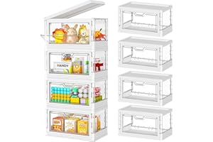 STOWBIN 【Latest Model】 4 Pack Mini Stackable Storage Boxes with Lid Multifunctional & Foldable Storage Box for Crafts, Snacks, Stationery and Desk Supplies, Ideal for Desk Organiser Clear Organizer Boxes