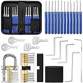 Eventronic 17 Piece Pick Set, [2023 Gift for Beginners] Locksmith Tools with 2 Transparent Locks for Practices, Lock Picking