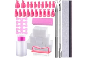 SIQUK Kit di Rimozione Smalto per Unghie Gel, Cotone Pads, Clip per Dita e Piedi, Lima per Unghie Gel, Spazzola per Unghie, Separatori Dita Piedi, Spingi Cuticole Raschietto, Bottiglia Pompa Dispenser