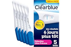 Clearblue Test De Grossesse, 5 unités, Détection Ultra Précoce de la Grossesse (10 mUI): Résultats jusqu’à 6 Jours avant le Retard de vos Règles, Pratique et Rapide, Fiable à Plus De 99%
