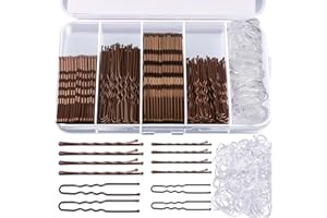 Teenitor 300pcs Bobby Pins Kit - 100 Hair Pins for Women, 100 Brown, 100 Hair Bands - U Shape Pins for Buns, 2inch, 2.36inch, 2.75inch