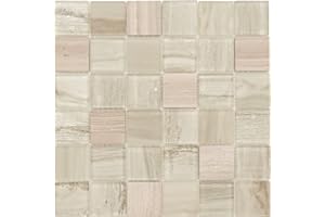 TOTAL LOOK DESIGN TILES AND INTERIORS Tulip Glass and Marble Mosaic Tiles Sheet for Walls Floors Bathroom Kitchen (Full Sheet 30 x 30cm), Ivory