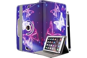 MOBILE STUFF Universal 10 Inch Tablet Case Cover - Premium PU Leather 360 Degree Rotating Stand Folio Wallet Case + Free Stylus Pen (Butterfly Blue)