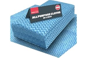 SOL 100pk All Purpose Cloths, 38x23cm Disposable Cleaning J Cloths Blue, Soft, Absorbent, Gentle & Reusable for Household and Professional Cleaning, Ideal for Polishing, Dusting, Washing Dishes