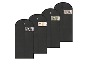 ZUNXUNRO 4 Piezas Protectores de Ropa, Prendas de Vestir, Bolsa para Colgar Abrigos Largos, Funda Plegable para, Bolsas de Ropa Cremallera Cubiertas para Vestidos Largos, Trajes, Abrigos, 120 x 60cm, Negro