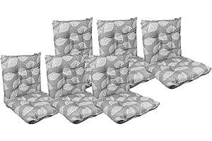 IL GRUPPONE PASSIONE CASA Set Cuscini Sedia Con Schienale Imbottiti Con Laccetti Banda Elastica Per Fissaggio Prodotto Italiano Sedie Poltrone Sdraio Reclinabili Cucina Giardino 40 x 80 Cm - FoliageGrigio - 6 Pezzi