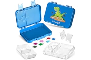 My Vesperbox – Len - Bento Box Kinder - Lunchbox mit 4+2 Fächern - extrem robust – Brotdose – Brotbox ideal für Kindergarten und Schule… (Blau - T-Rex)